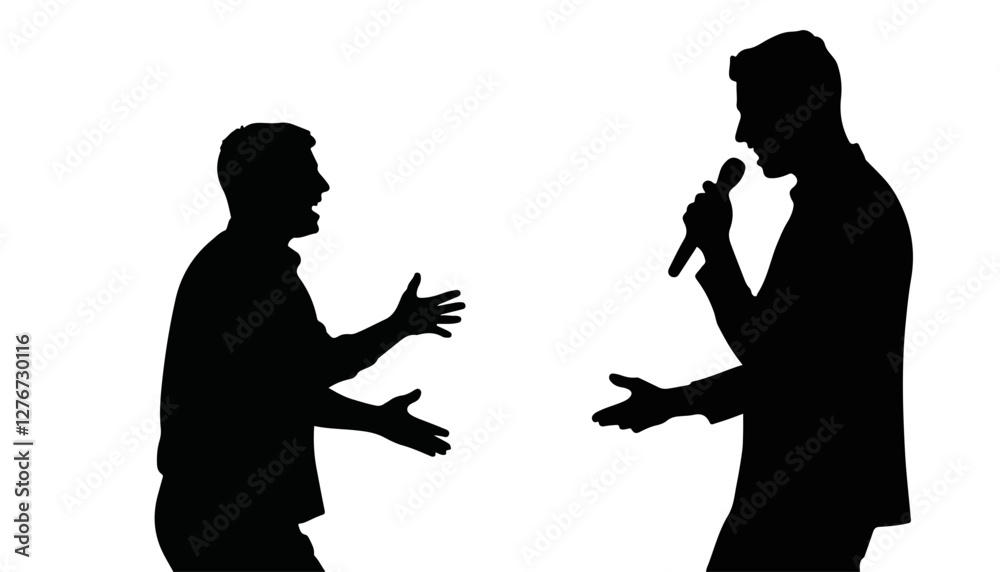 Silhouette of man singing passionately to another man Silhouette of man singing passionately to another man
