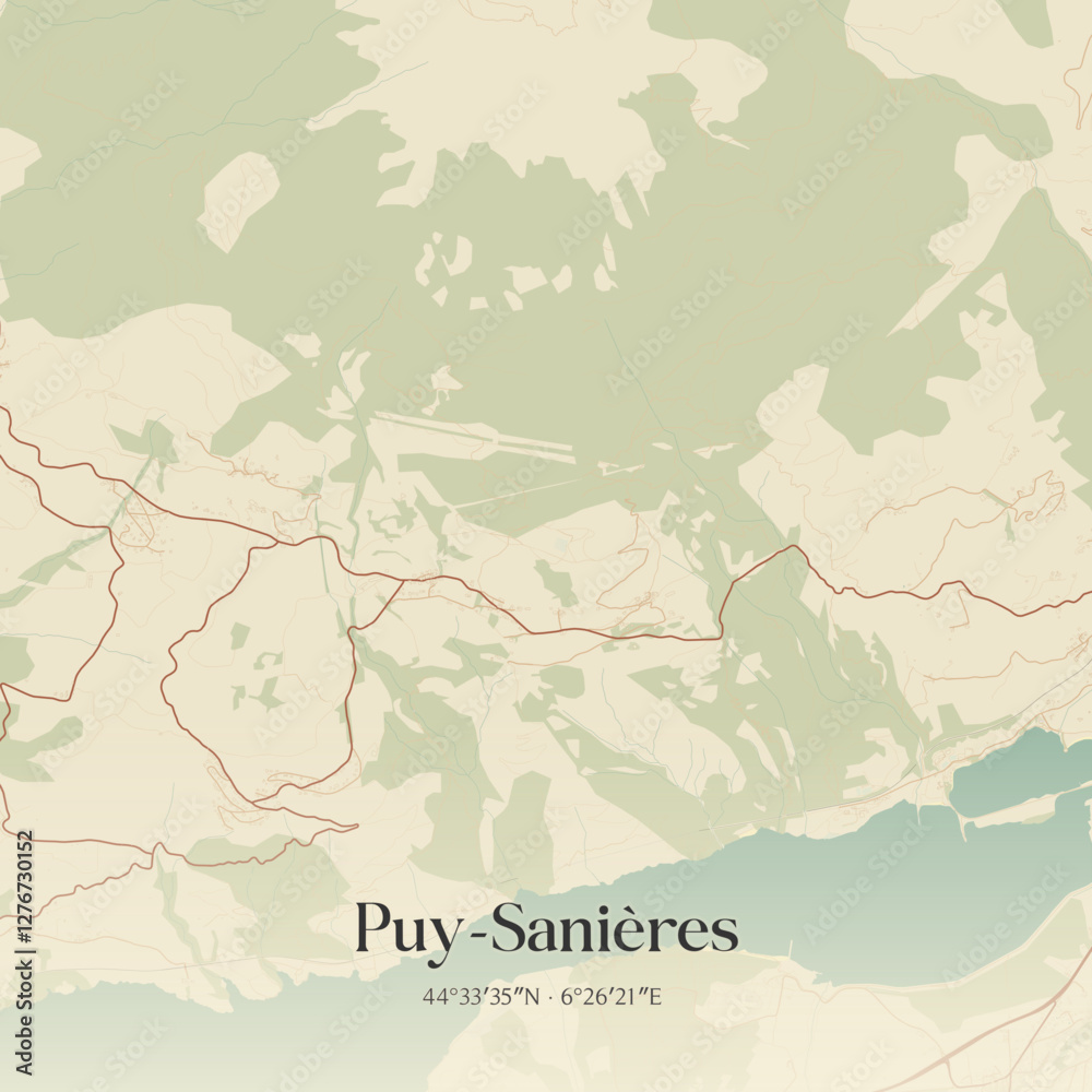 Fototapeta premium Vintage map of Puy-Sanières, France.