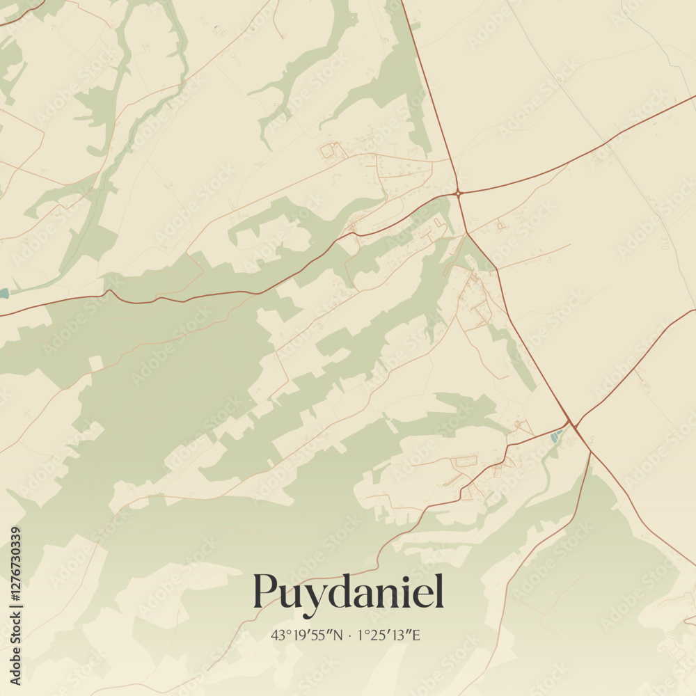 Obraz premium Vintage map of Puydaniel, France.