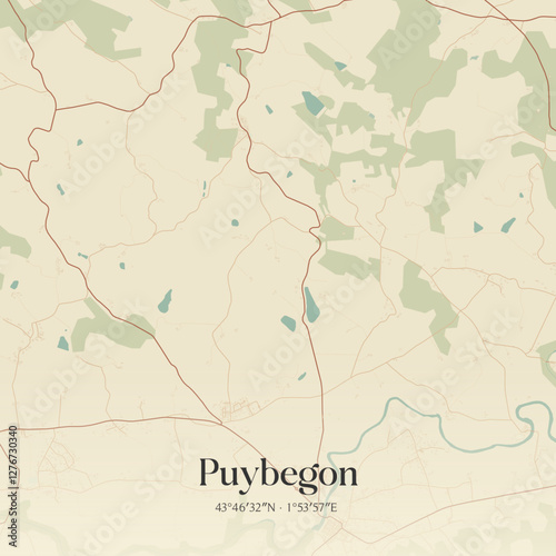 Vintage map of Puybegon, France.