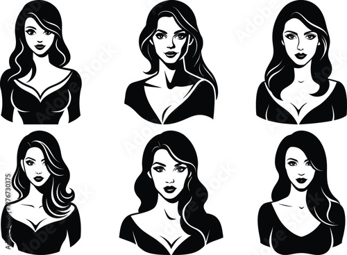 Women Portrait silhouette, lady face silhouette vector, 