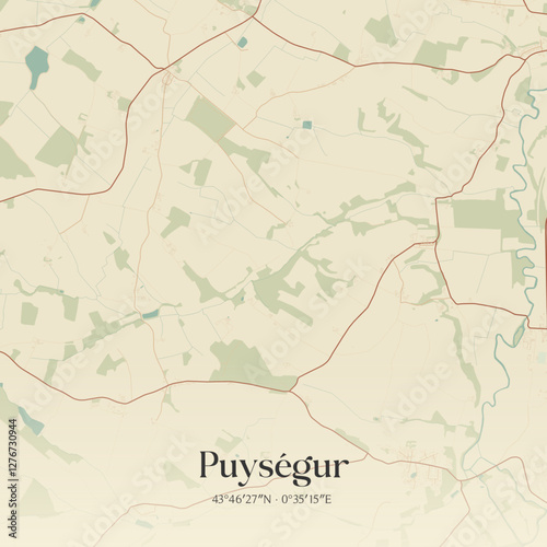 Vintage map of Puységur, France.