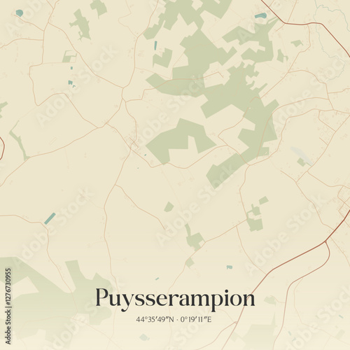 Vintage map of Puysserampion, France.