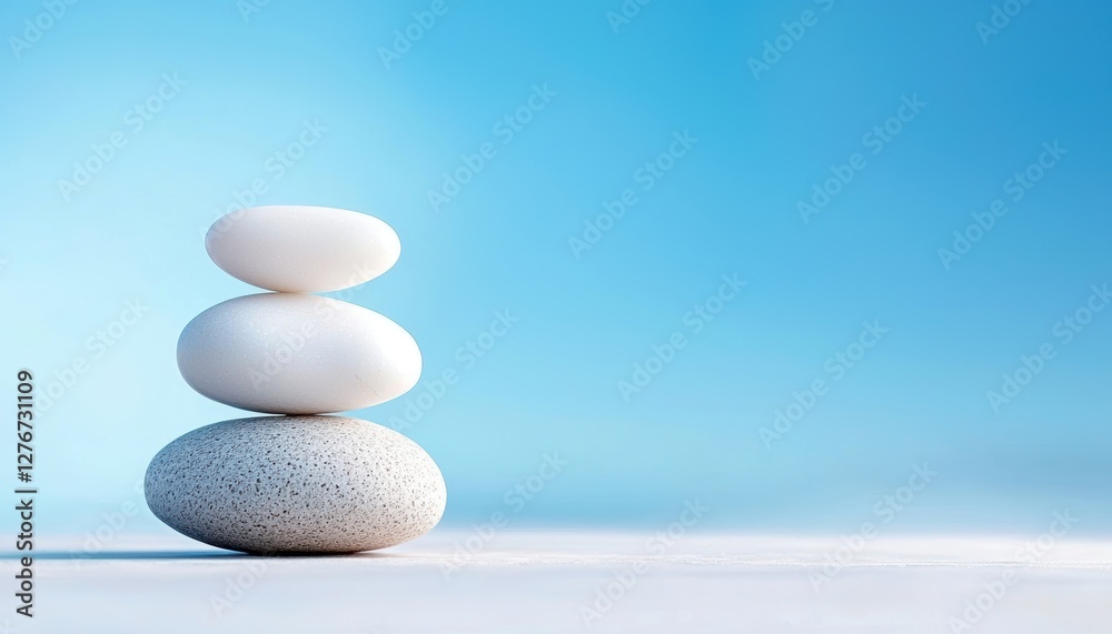 Perfectly smooth white pebble balancing on another, Zen concept, meditation and mindfulness aesthetic Perfectly smooth white pebble balancing on another, Zen concept, meditation and mindfulness aesthetic