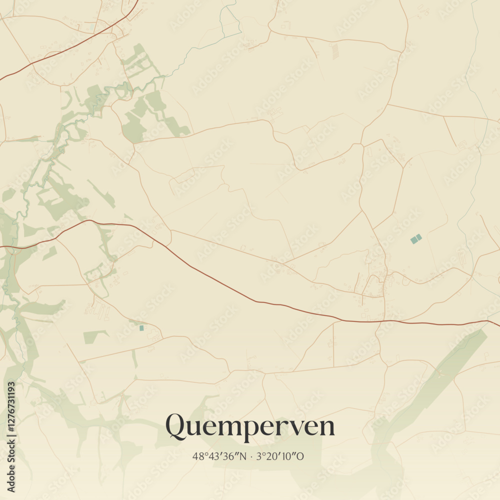 Obraz premium Vintage map of Quemperven, France.