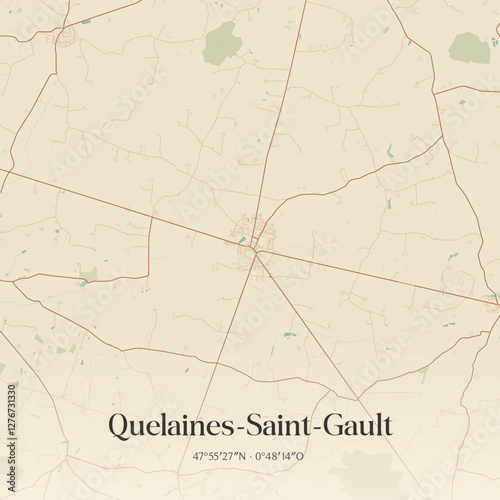 Vintage map of Quelaines-Saint-Gault, France.