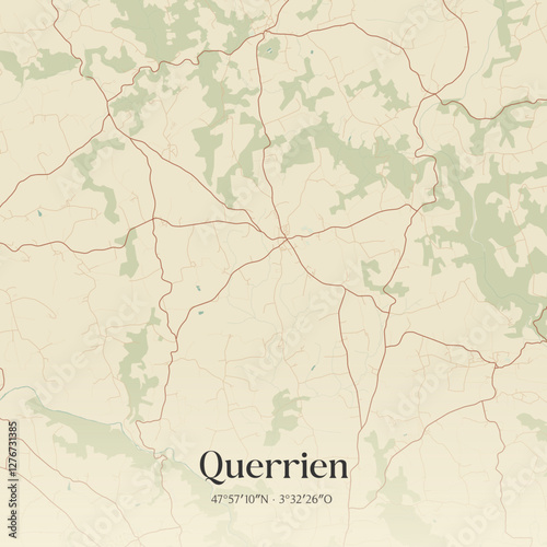 Vintage map of Querrien, France.