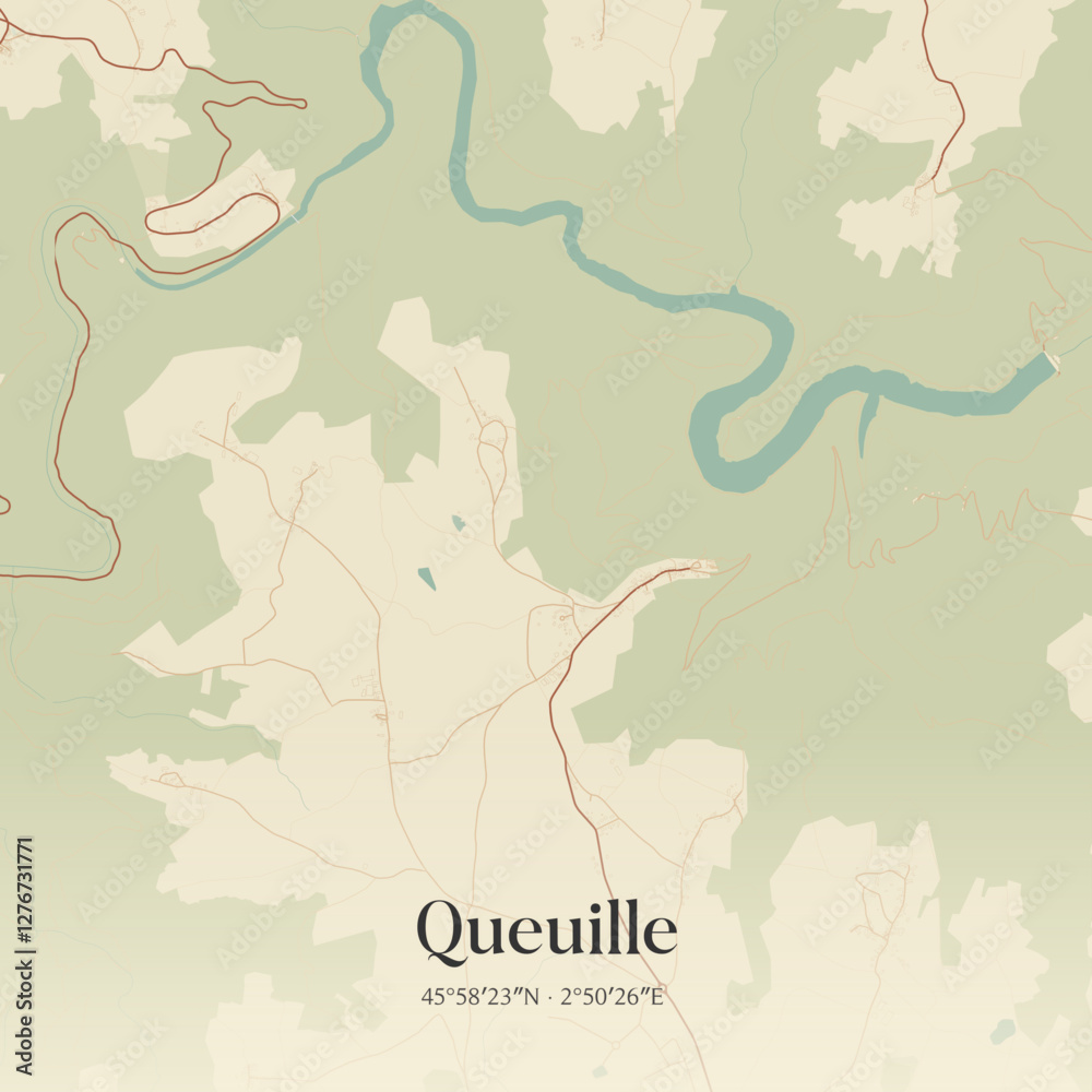 Fototapeta premium Vintage map of Queuille, France.