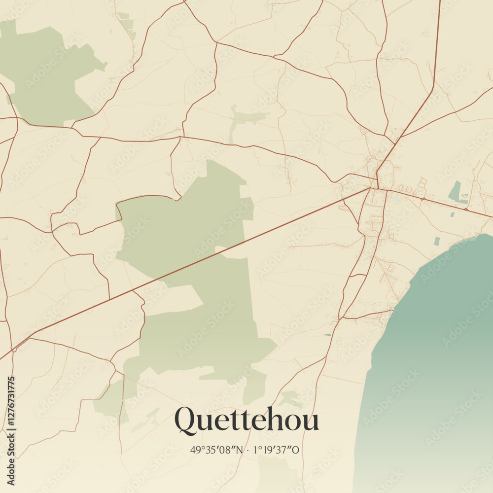 Fototapeta premium Vintage map of Quettehou, France.