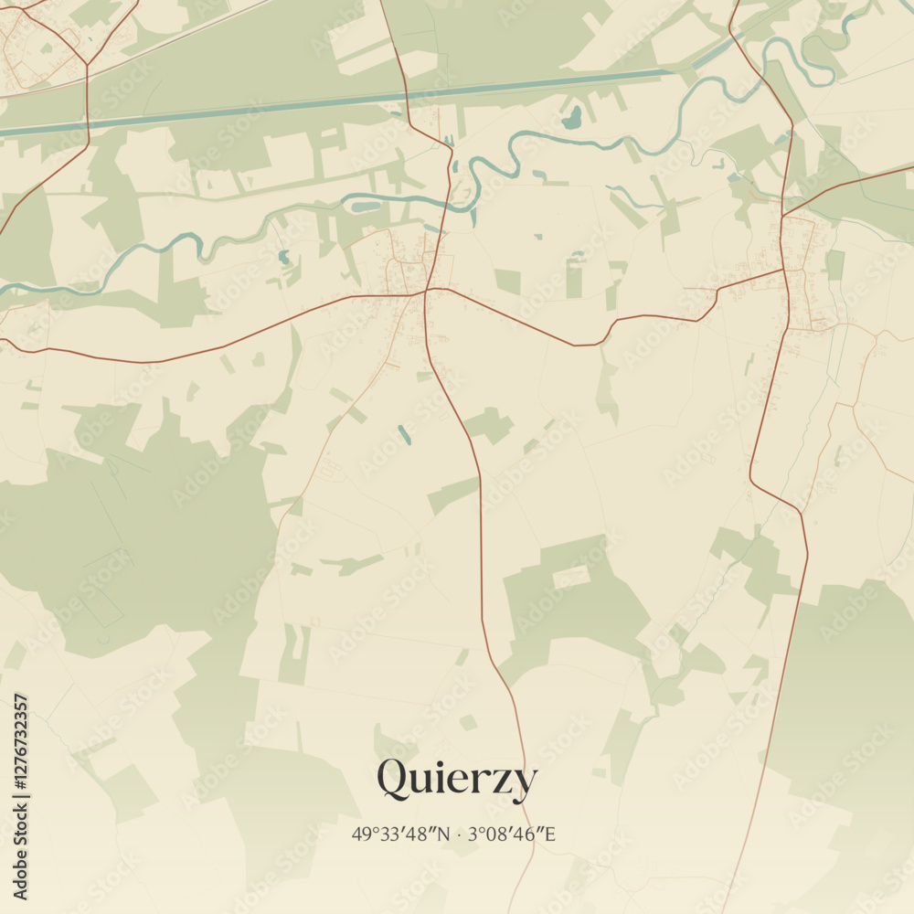 Obraz premium Vintage map of Quierzy, France.