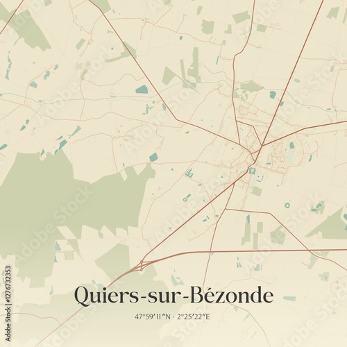 Vintage map of Quiers-sur-Bézonde, France.