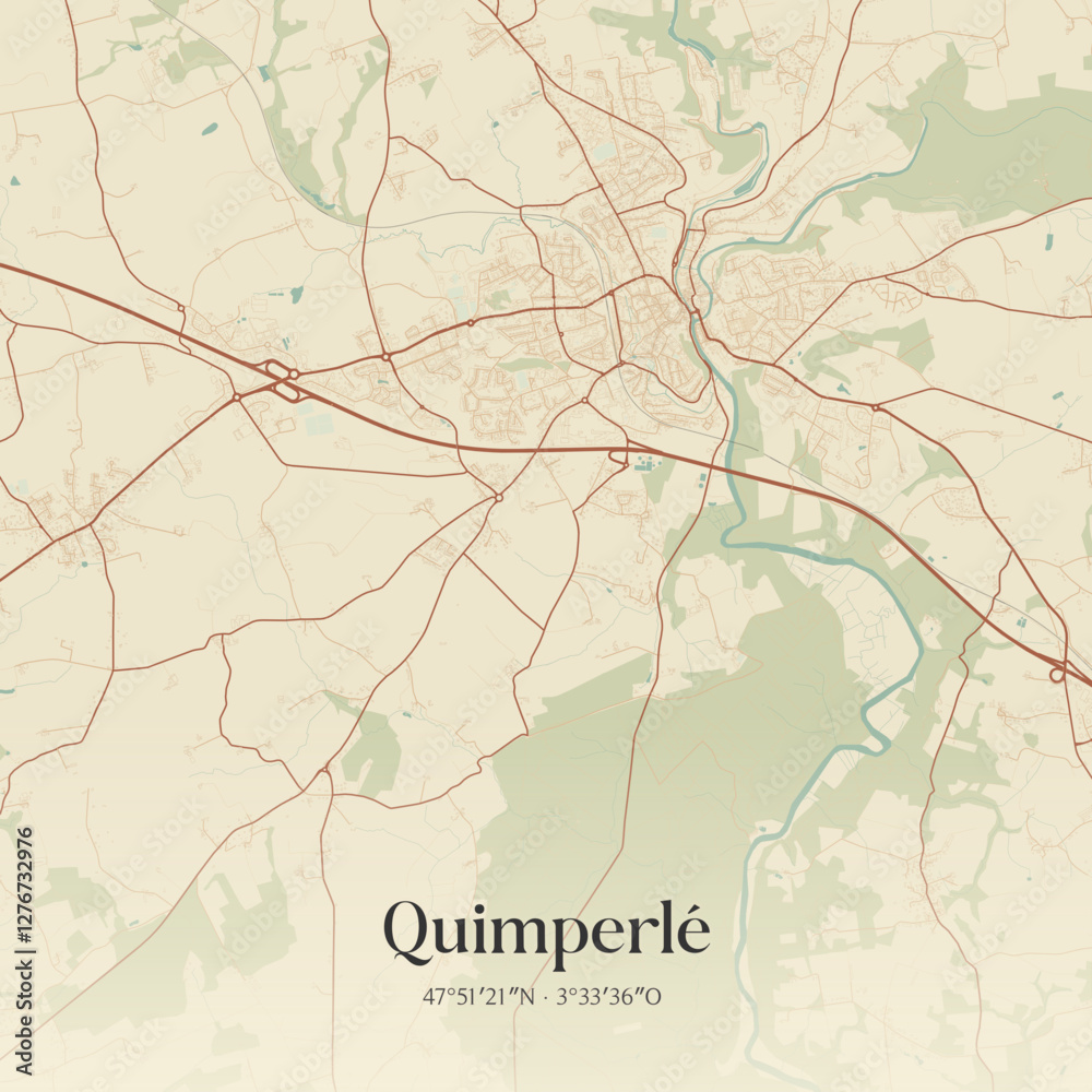 Obraz premium Vintage map of Quimperlé, France.