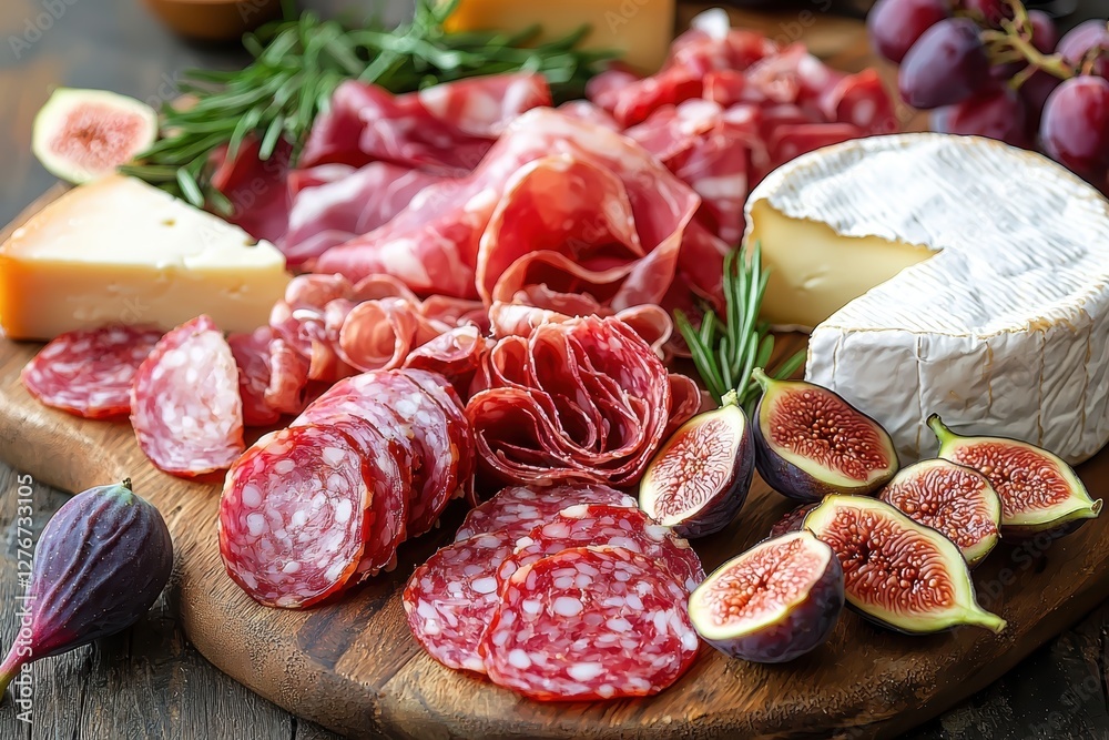 Artisan charcuterie board showcase rustic setting food art gourmet ingredients close-up culinary creativity Artisan charcuterie board showcase rustic setting food art gourmet ingredients close-up culinary creativity