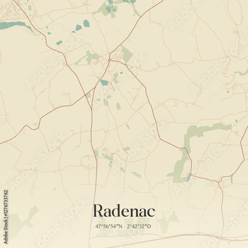 Vintage map of Radenac, France.