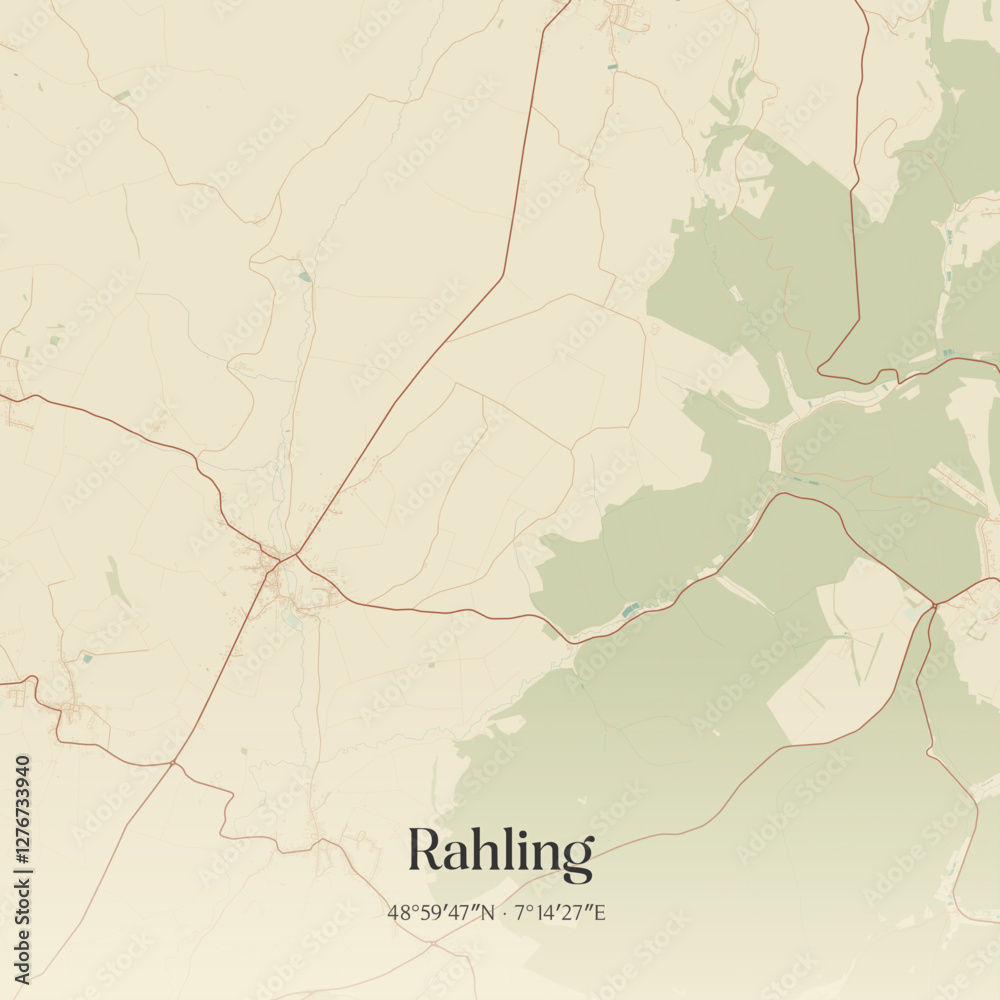 Fototapeta premium Vintage map of Rahling, France.