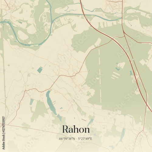 Vintage map of Rahon, France.