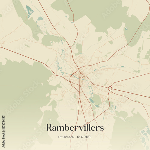 Vintage map of Rambervillers, France.