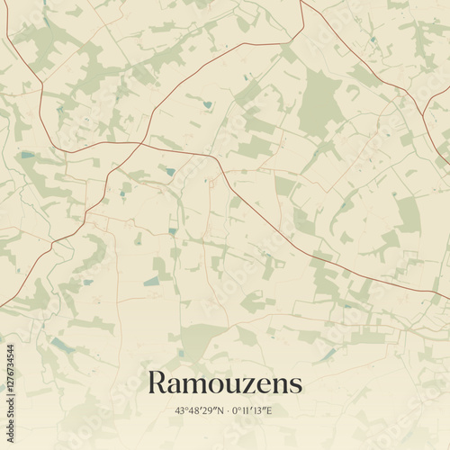 Vintage map of Ramouzens, France.