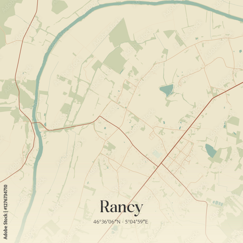 Fototapeta premium Vintage map of Rancy, France.