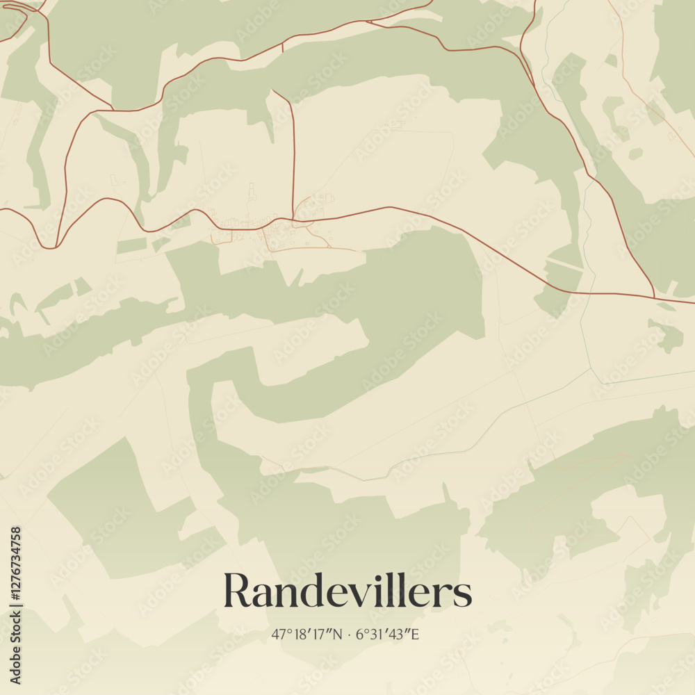 Obraz premium Vintage map of Randevillers, France.