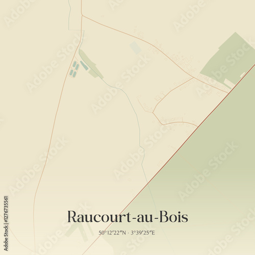 Vintage map of Raucourt-au-Bois, France.