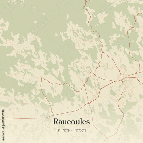 Vintage map of Raucoules, France.