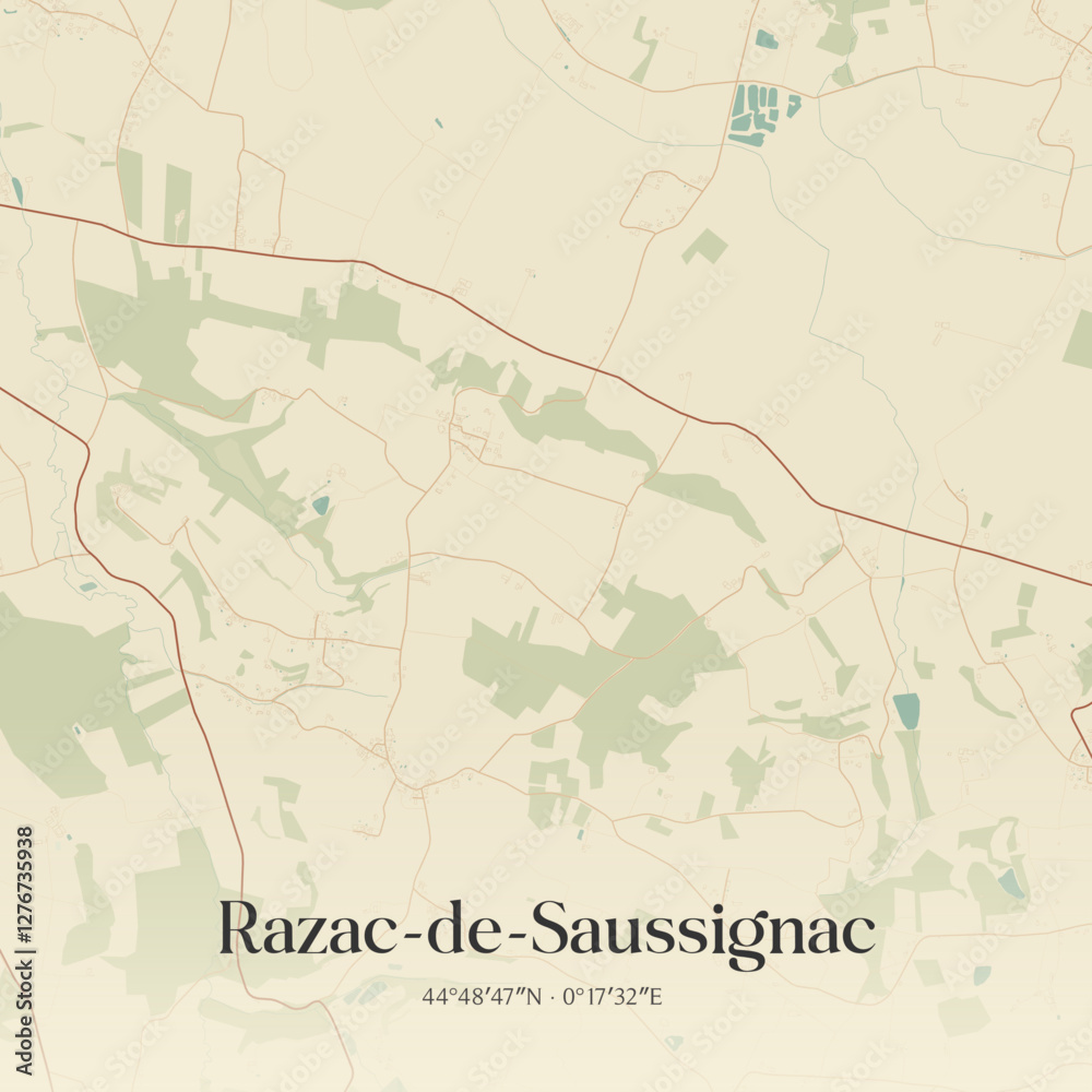 Obraz premium Vintage map of Razac-de-Saussignac, France.
