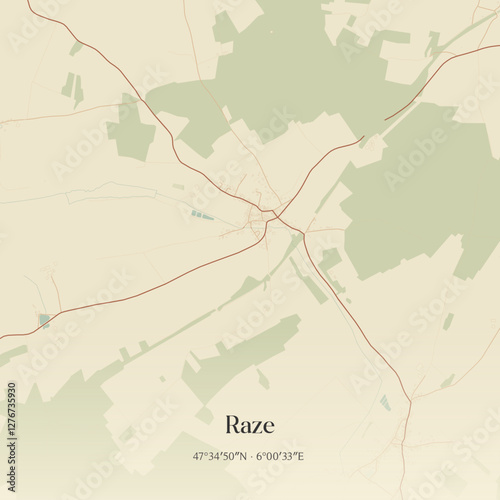 Vintage map of Raze, France.
