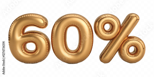 realistic 3d balloon number with percent sign for sale concept discount typography different gold colour style isolated on white background.