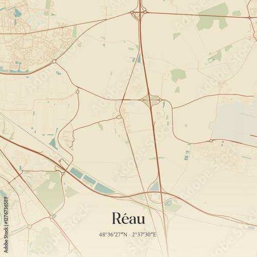 Vintage map of Réau, France.