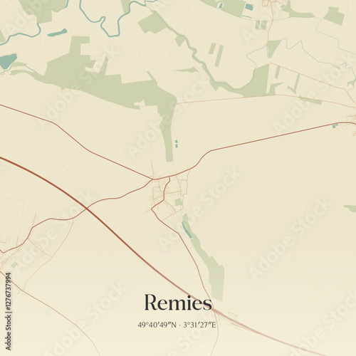 Vintage map of Remies, France.
