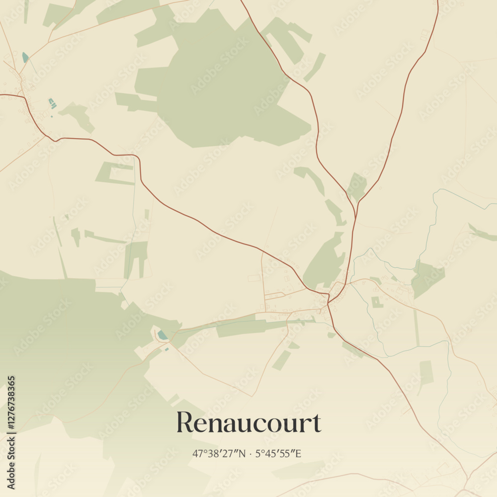 Fototapeta premium Vintage map of Renaucourt, France.