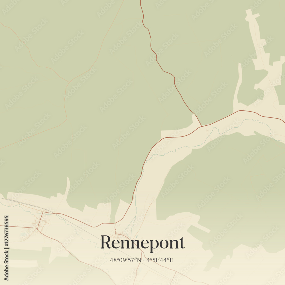 Fototapeta premium Vintage map of Rennepont, France.