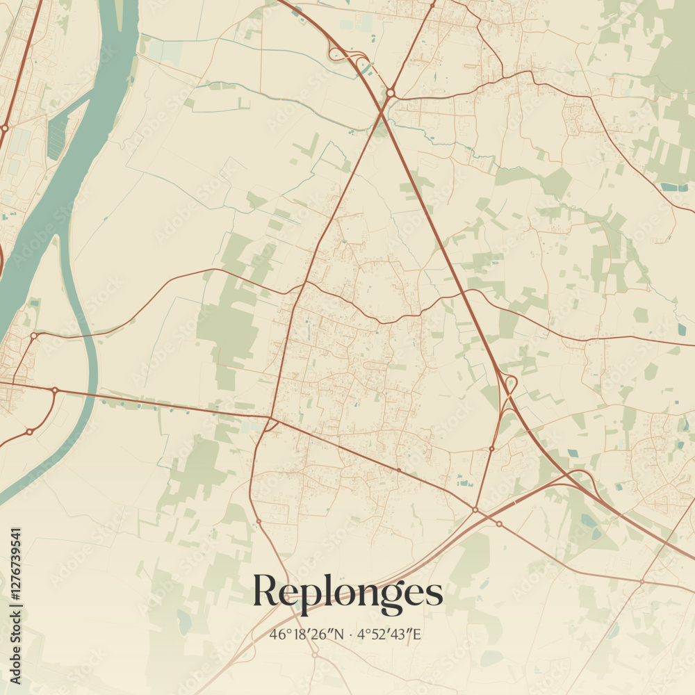 Fototapeta premium Vintage map of Replonges, France.