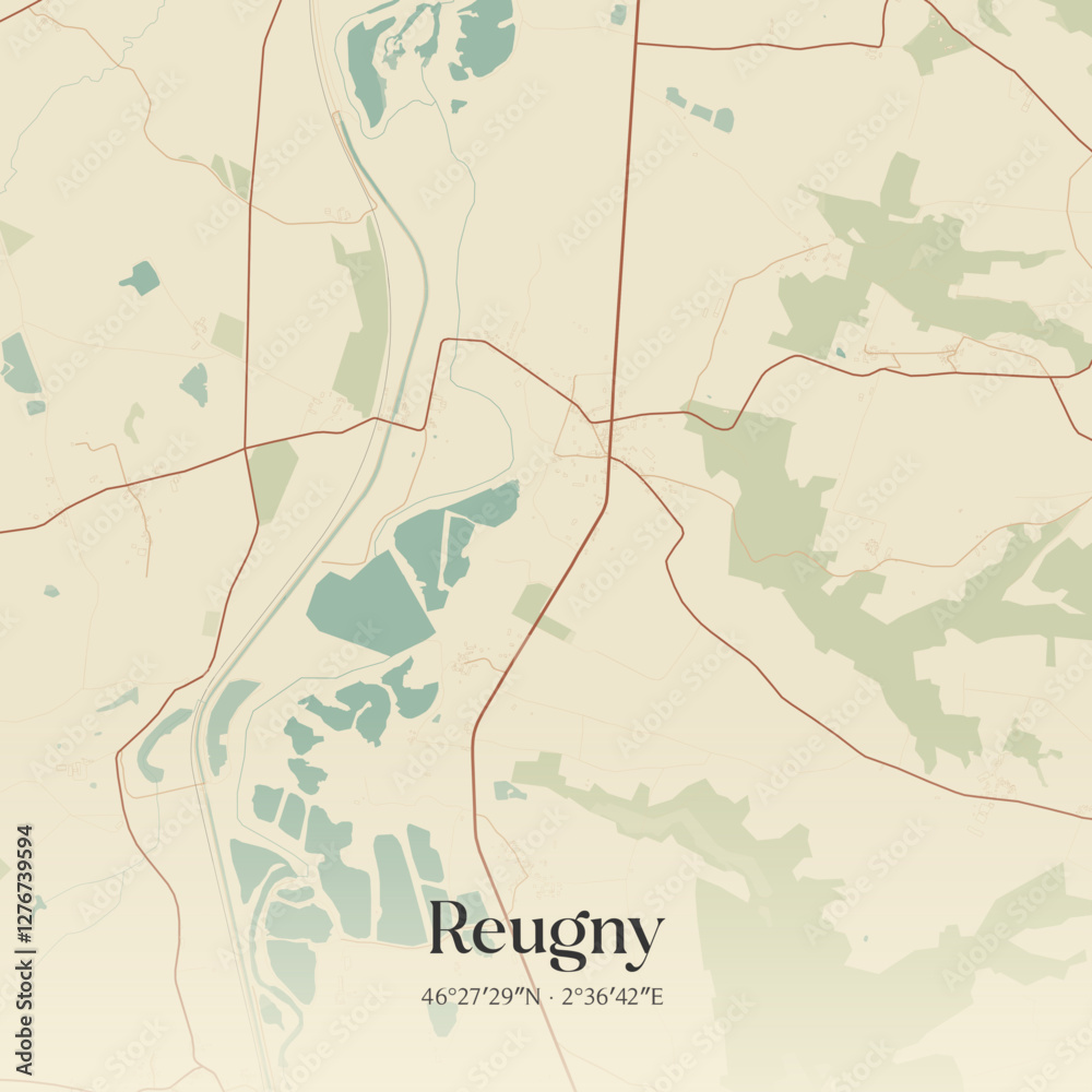Obraz premium Vintage map of Reugny, France.