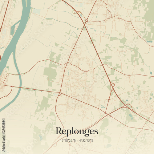 Vintage map of Replonges, France.