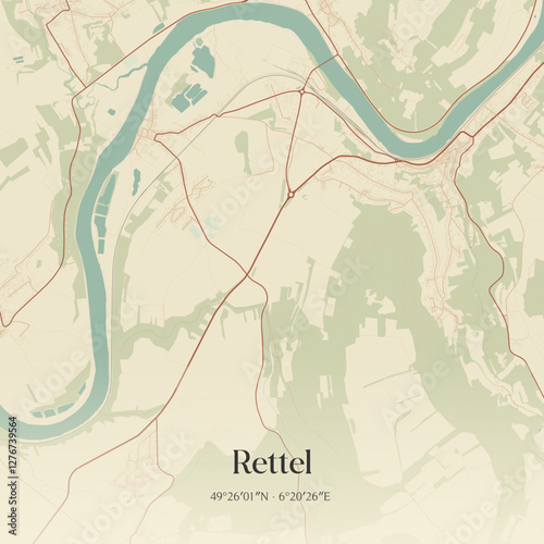 Vintage map of Rettel, France.