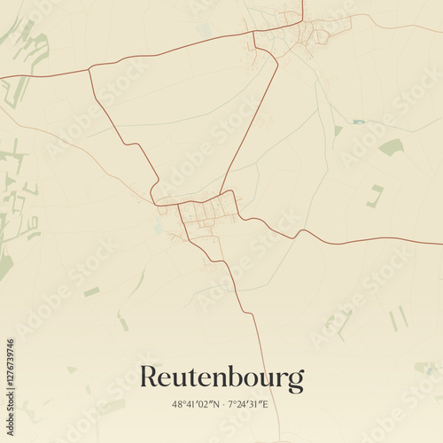 Vintage map of Reutenbourg, France.
