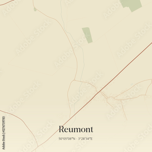 Vintage map of Reumont, France.