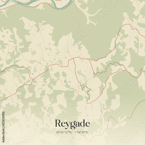 Vintage map of Reygade, France.