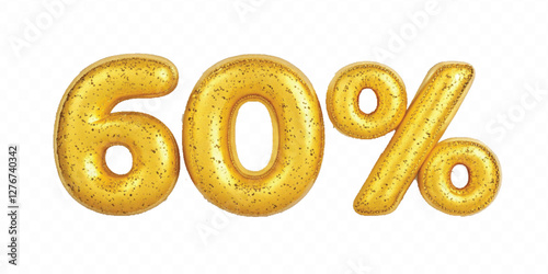 realistic 3d balloon number with percent sign for sale concept discount typography different gold colour style isolated on white background.