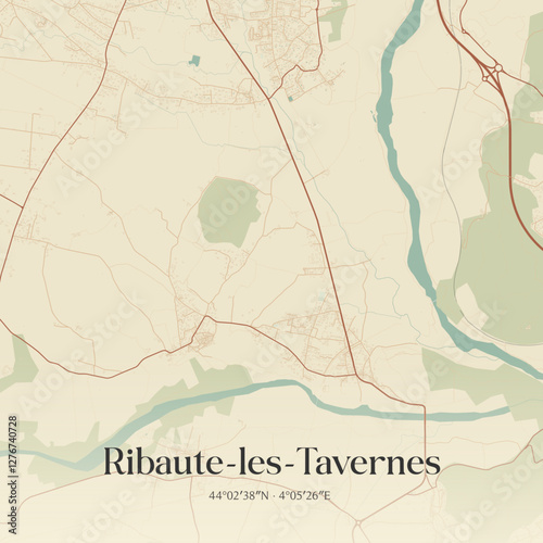 Vintage map of Ribaute-les-Tavernes, France.