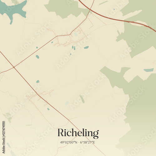 Vintage map of Richeling, France.