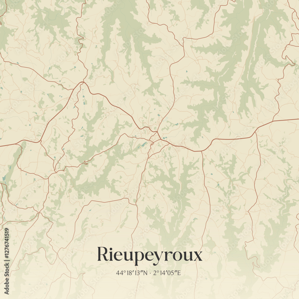 Fototapeta premium Vintage map of Rieupeyroux, France.