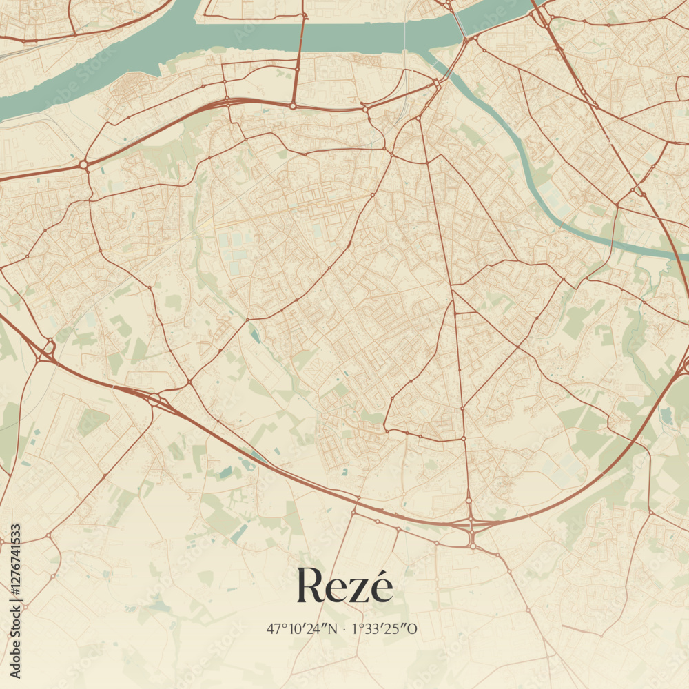 Obraz premium Vintage map of Rezé, France.