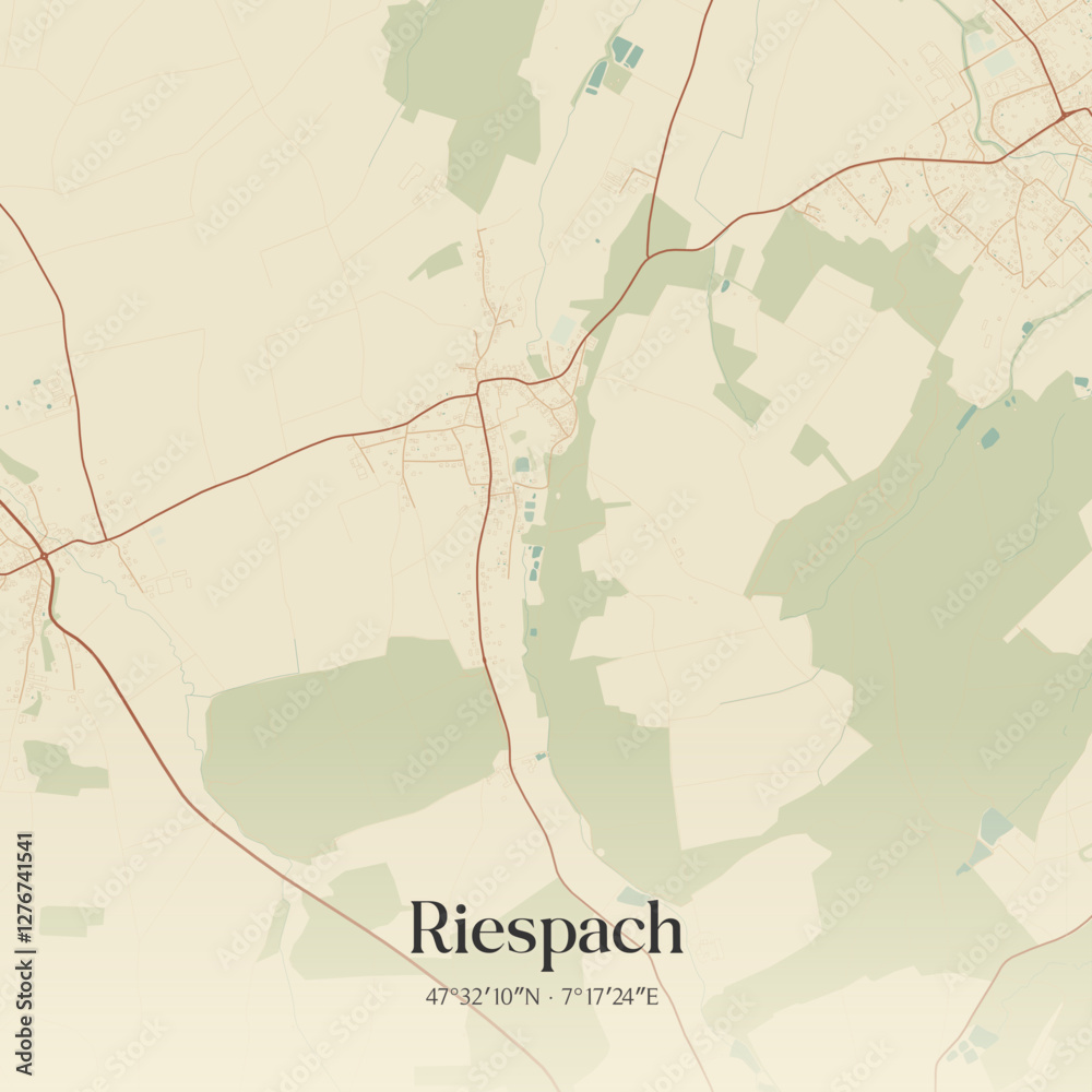 Obraz premium Vintage map of Riespach, France.