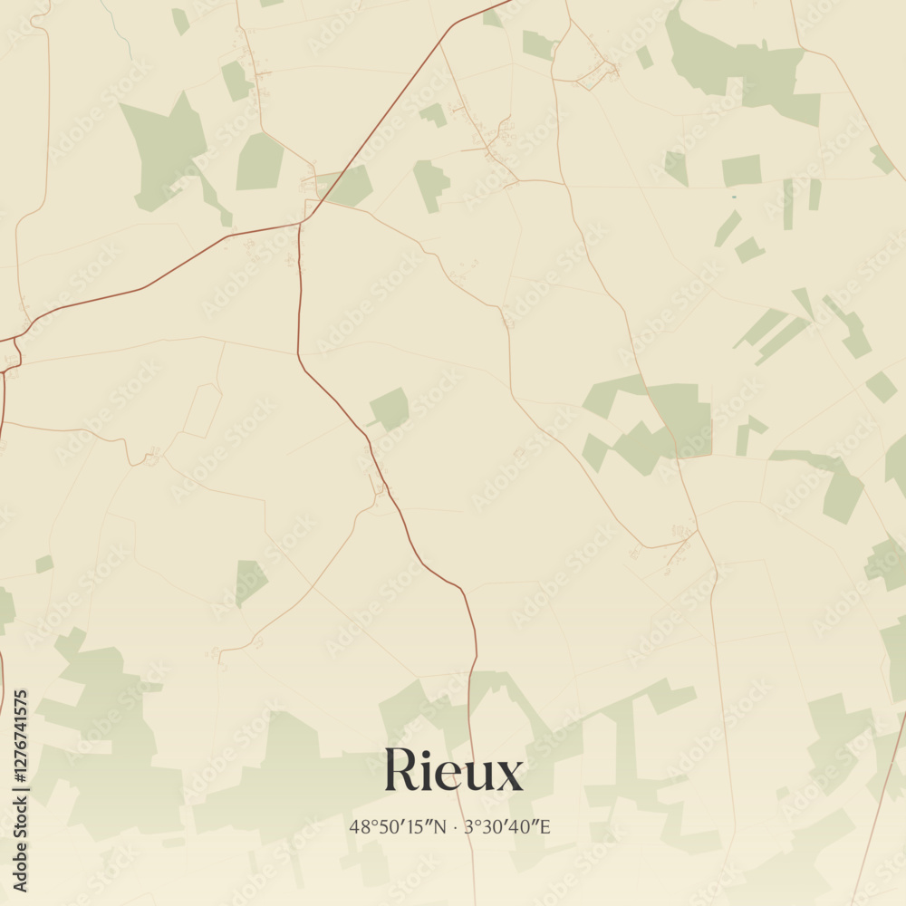 Fototapeta premium Vintage map of Rieux, France.