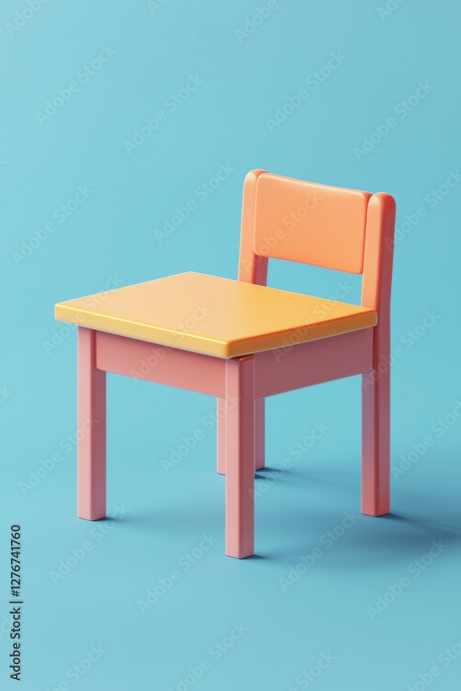 Fototapeta premium Colorful Cartoon Chair on a Vibrant Blue Background