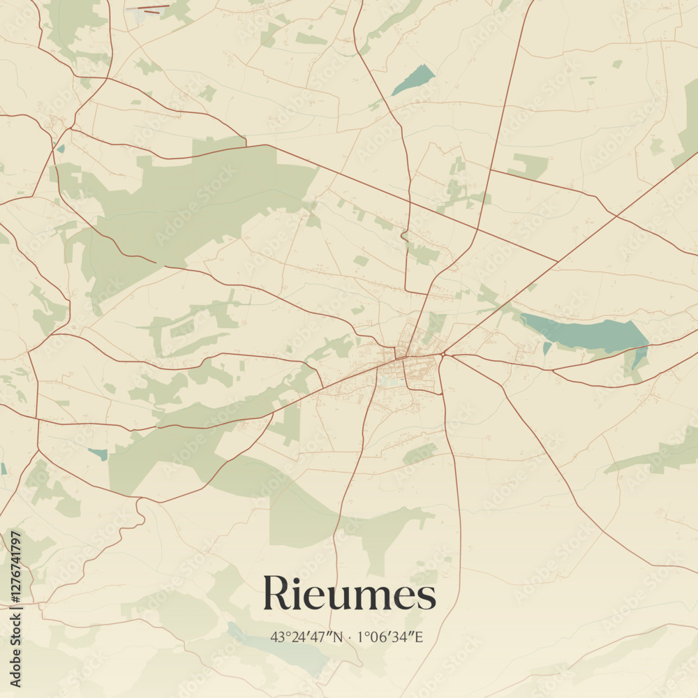 Fototapeta premium Vintage map of Rieumes, France.