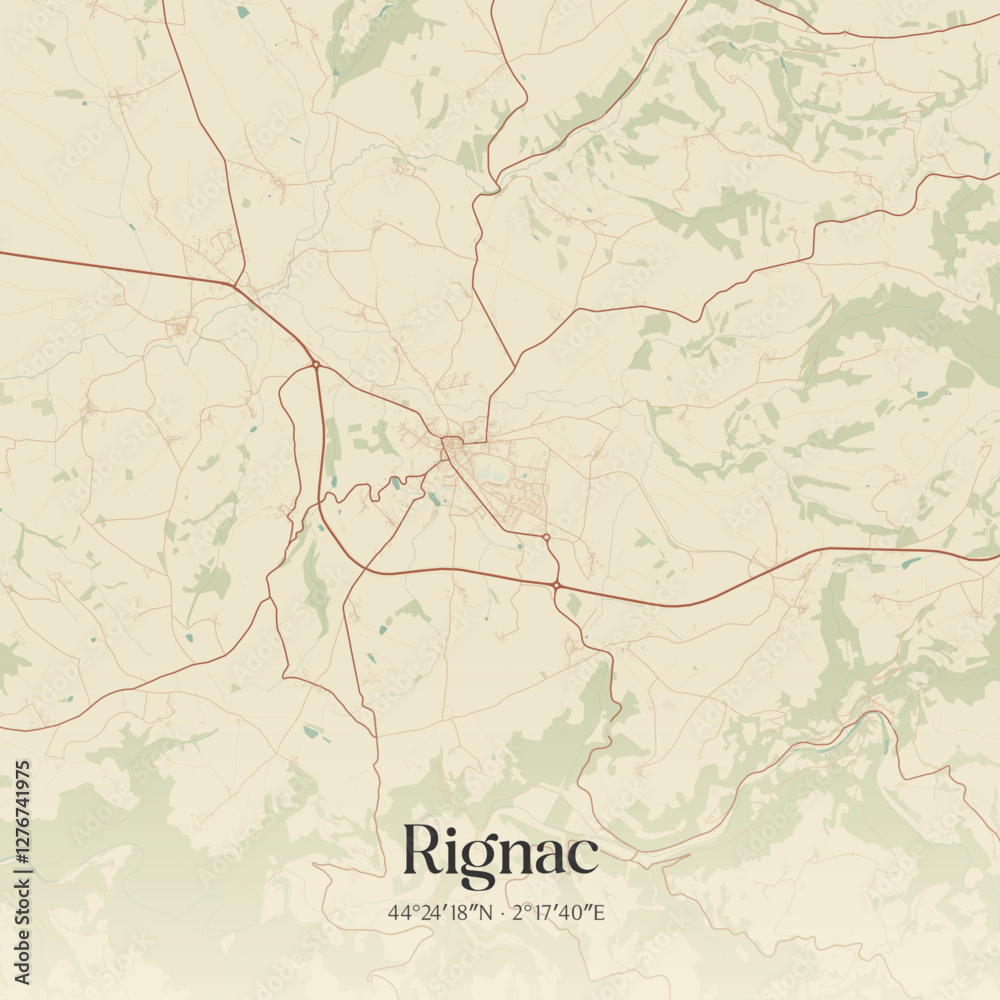 Fototapeta premium Vintage map of Rignac, France.
